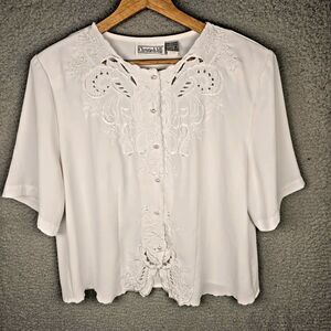 Christie & Jill Vintage White Womens Blouse 16 Embroidered Eyelet Made In Korea